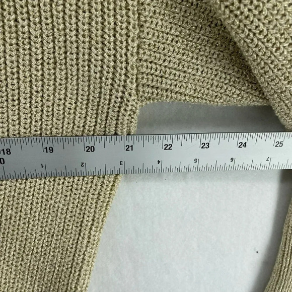 Loft Sweater Women's Sz 14 Plus Beige Knitted V-Neck Gold Metallic Tie-Back - Picture 3 of 12